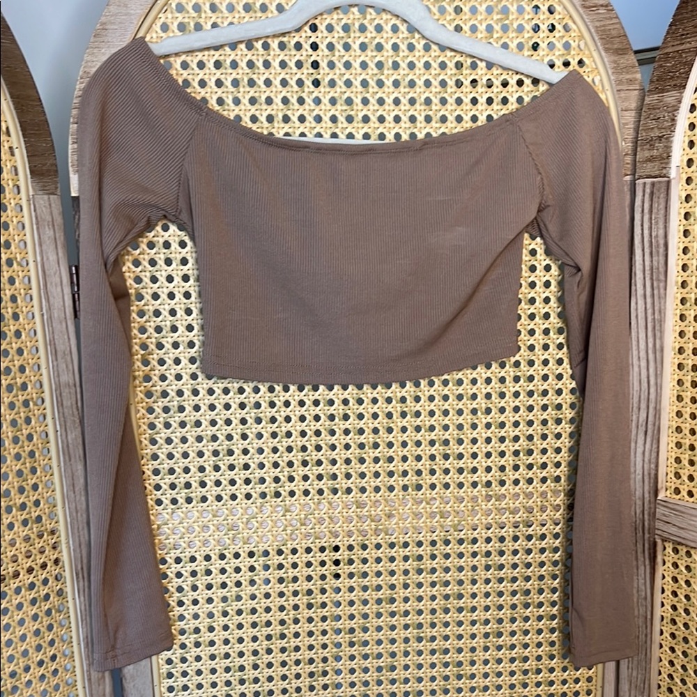 Brown Off-Shoulder Crop Top
